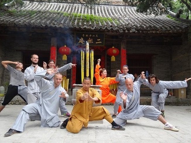Martial artists having fun training at a Shaolin temple