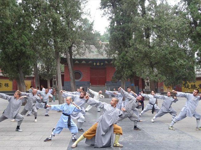Practicing Kung Fu at a Shaolin temple