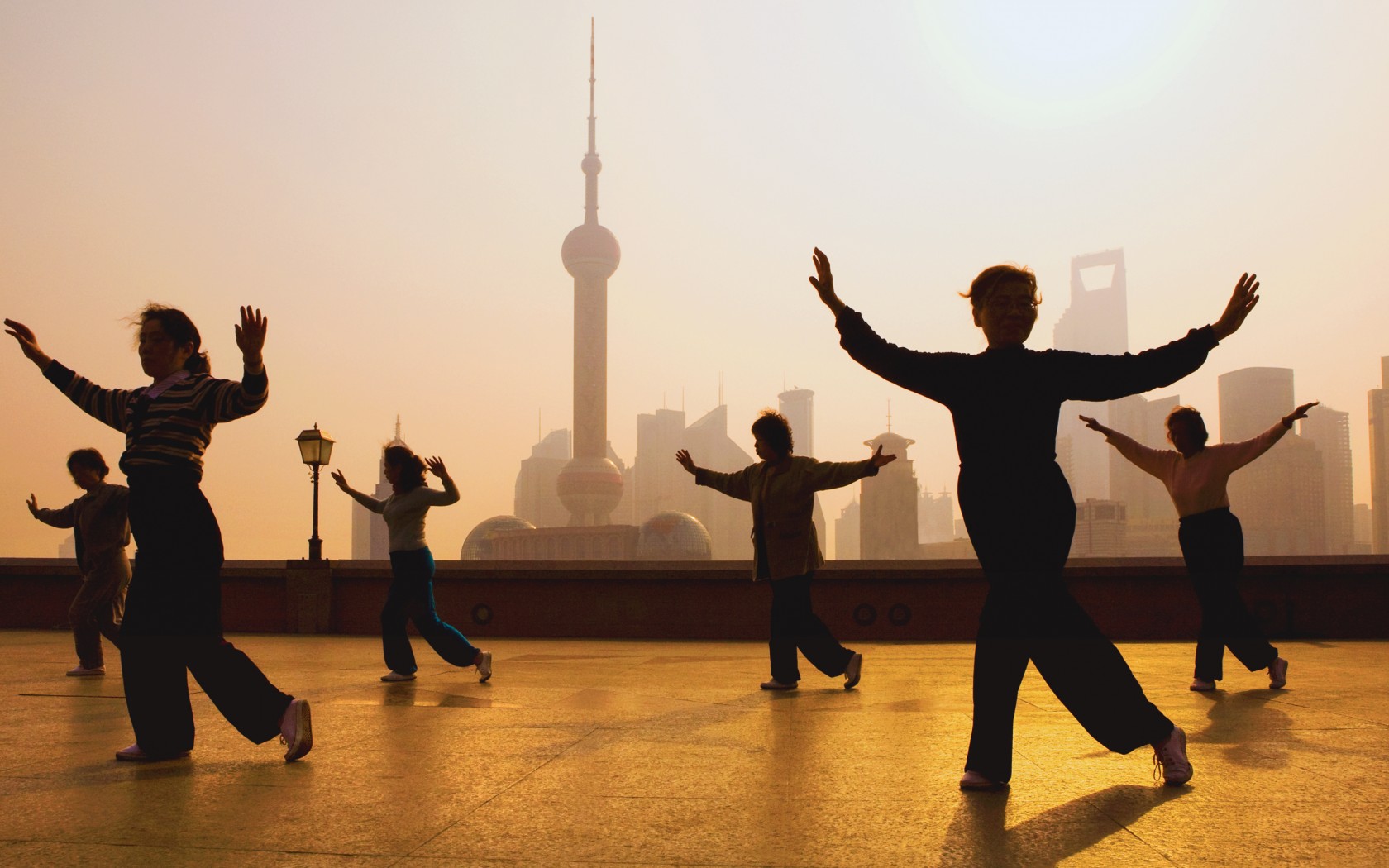 A group of ladies practicing Tai Chi in Shanghai, China